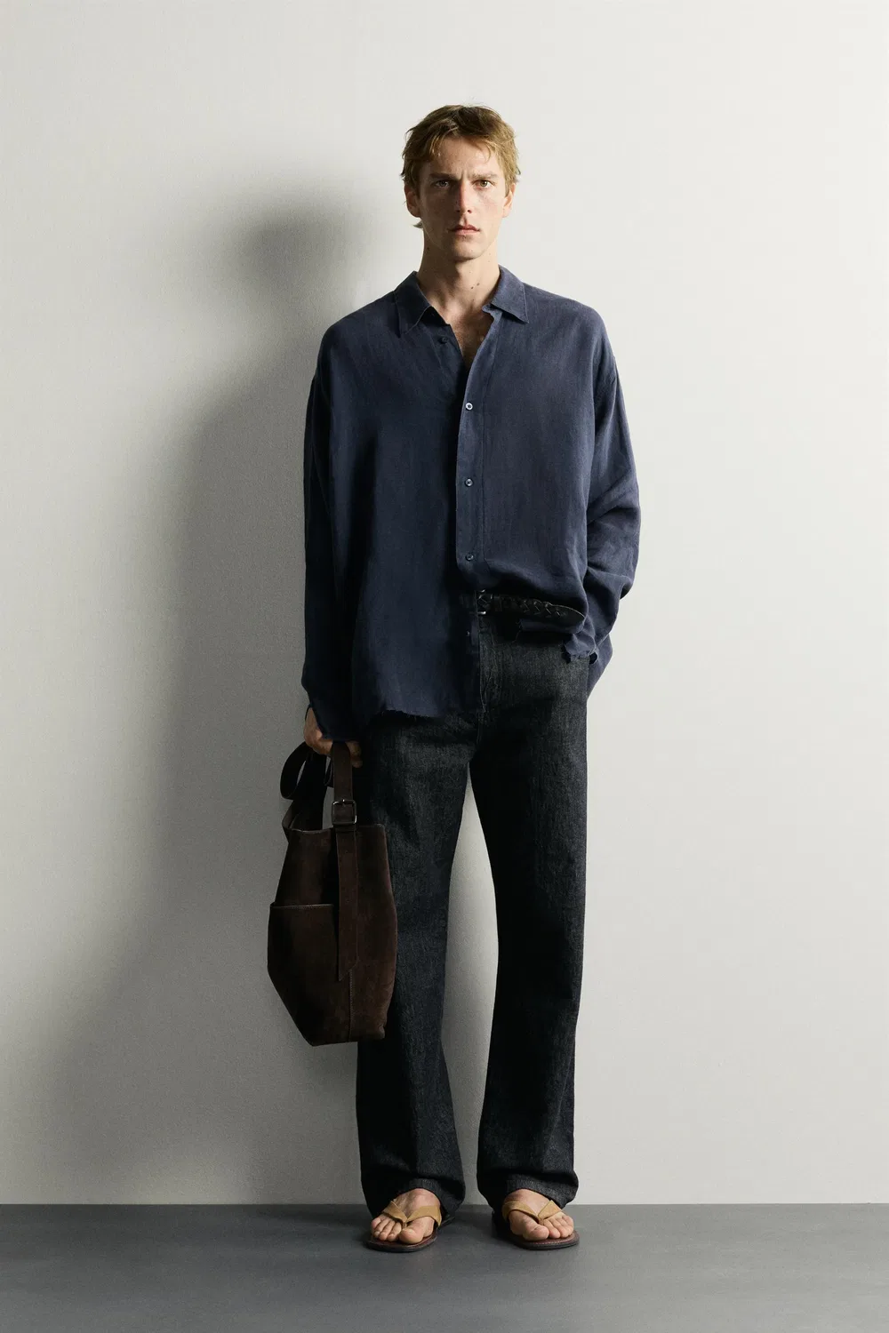 Рубашка 100% лен, легкая, свободного кроя. ZARA, Blue