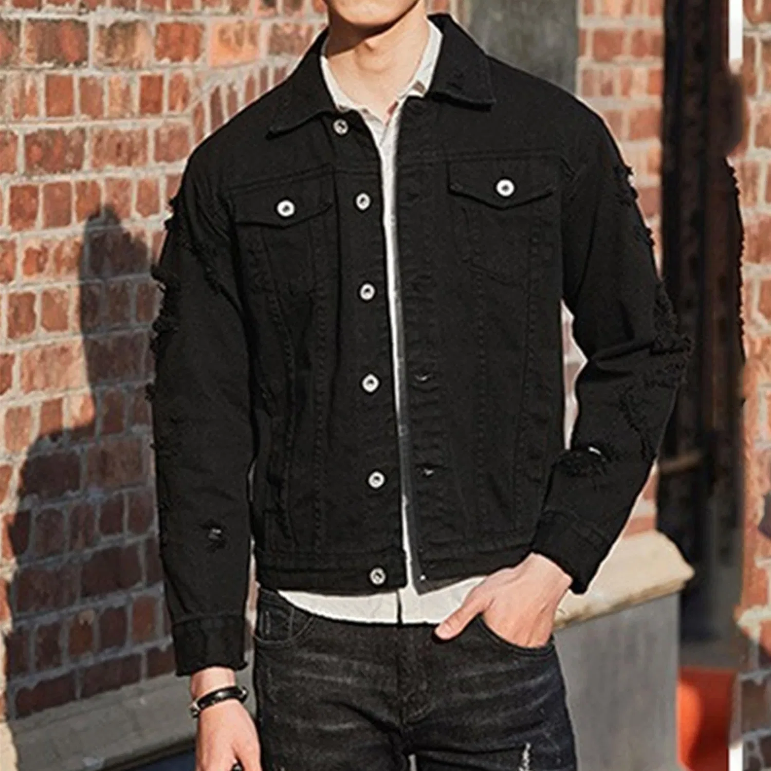 Мужская джинсовая куртка с рваным эффектом Trucker Coat, Nero — фото 2