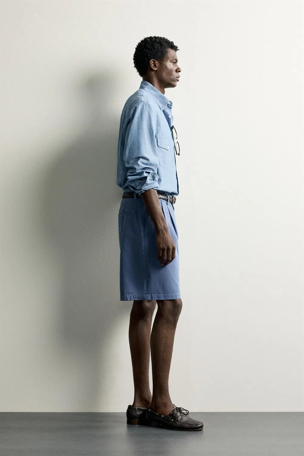 Плиссированные шорты-бермуды стандартного кроя ZARA, Blue — фото 4