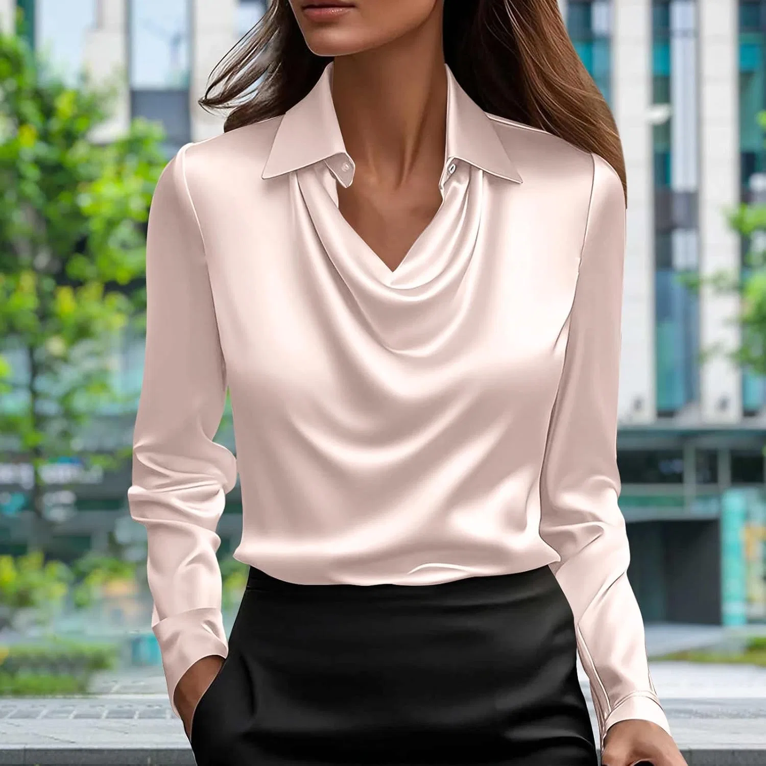Женская блуза из сатина с воротником-качели Pelang, Pink — фото 2