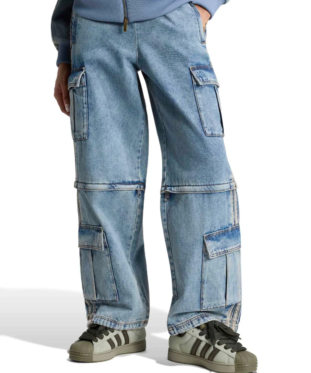 Женские джинсы с завышенной талией 2-в-1 Adidas, Light Indigo Blue — фото 2