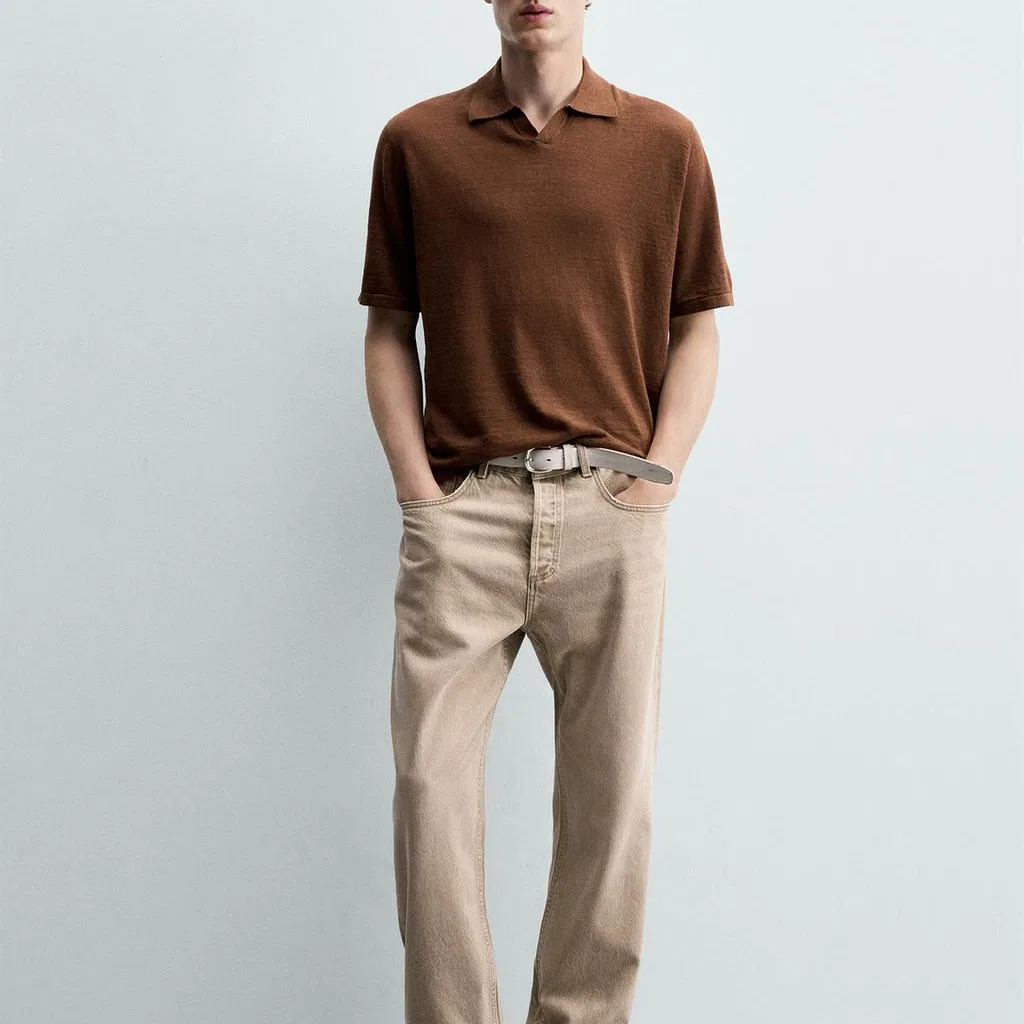 Мужское поло с принтом зебры Zebra Print Brown ZARA, Zebra Print Brown — фото 4