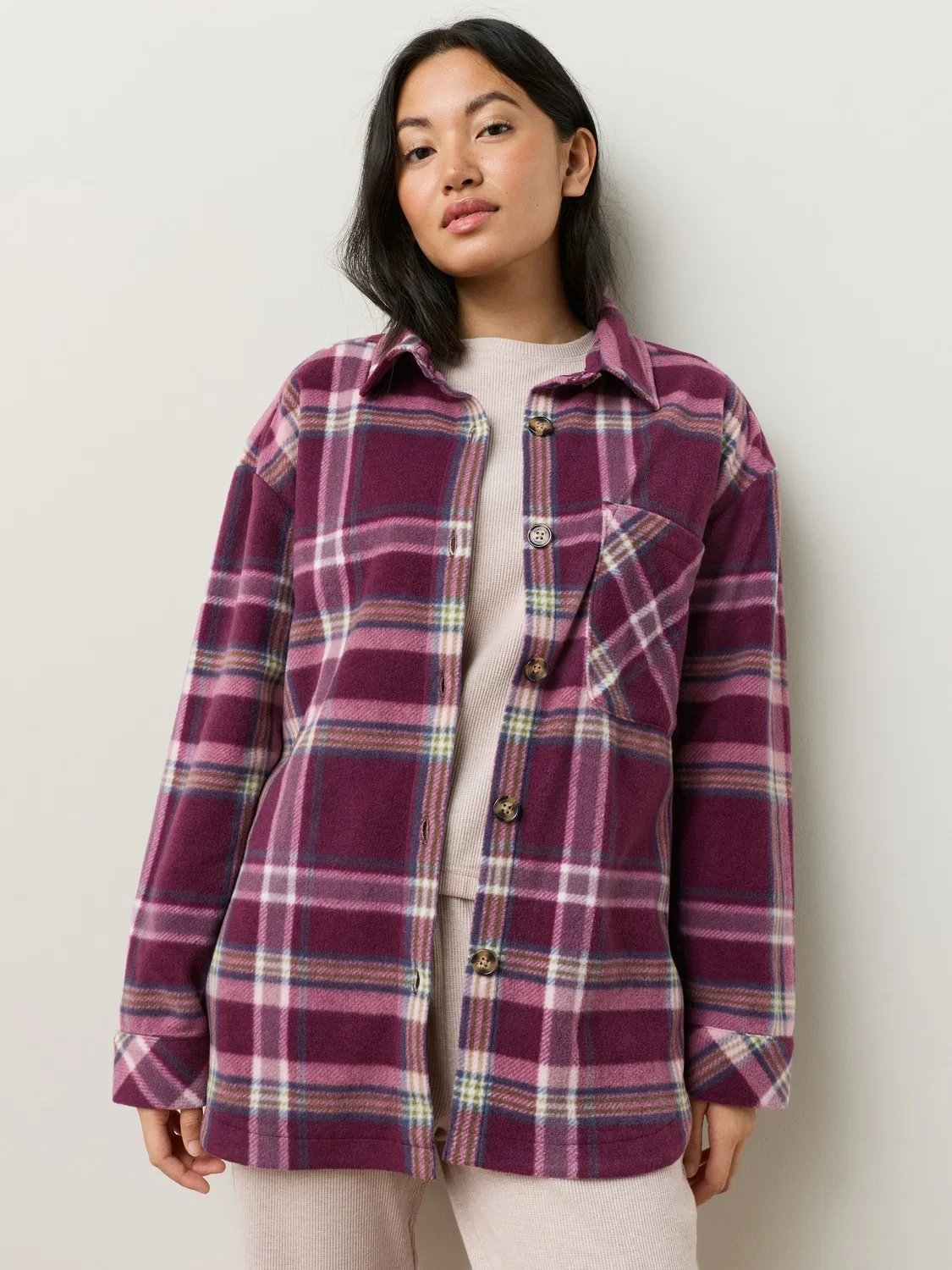 Рубашка-куртка из полярного флиса, клетка, Burgundy Red Check Next