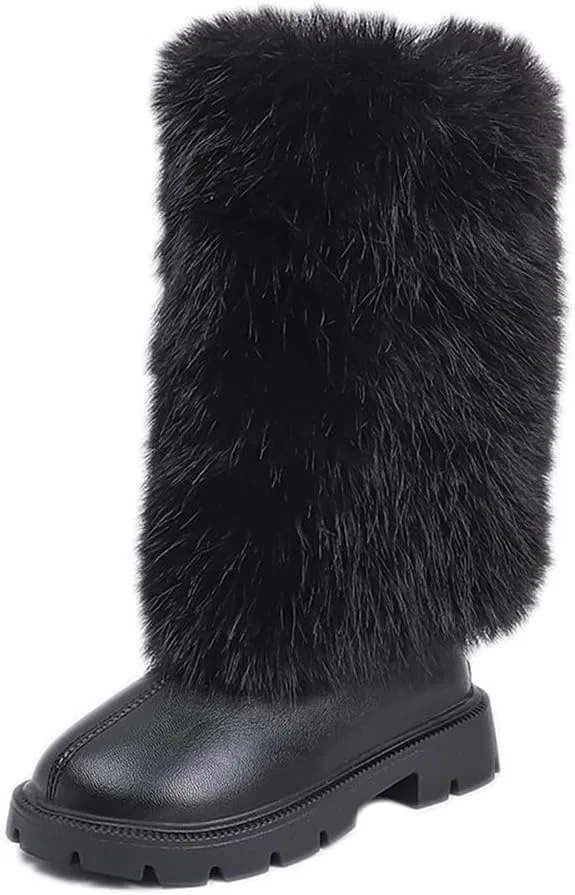 Детские ботинки для девочек с мехом TangDao, Black Tall Boots