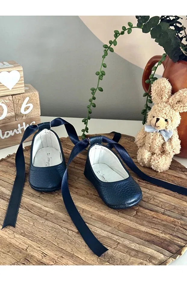Детские мокасины для девочек кожаные Genuine leather navy blue ballerina baby moccasin Li Puna, Navy Blue — фото 4