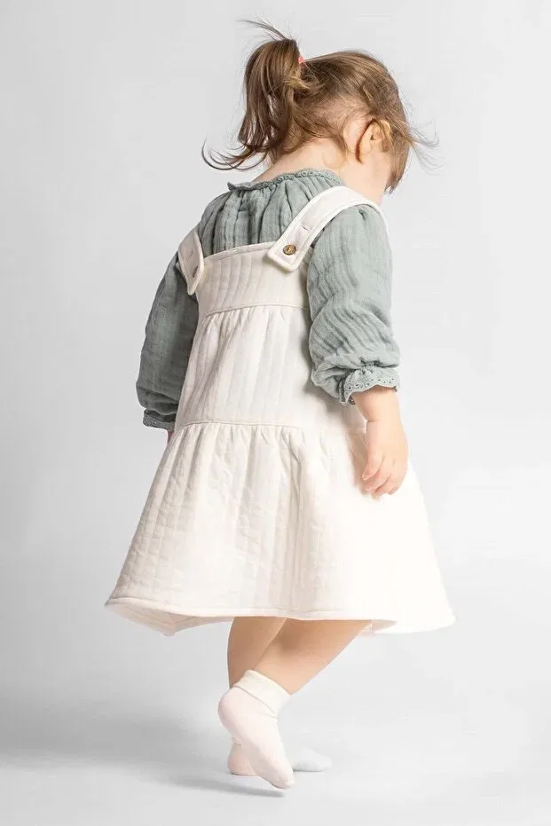Детское платье для девочек с квилтингом Organic cotton quilted layered baby gilet dress Little Gusto, Nude Color