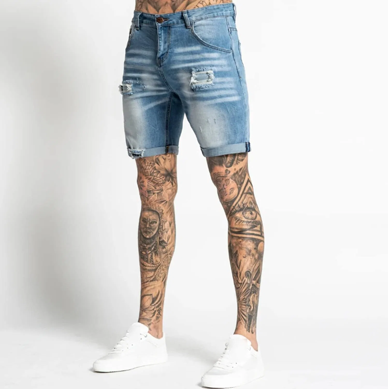 Рваные джинсовые шорты, Slim Fit, Lightblue Generic — фото 4