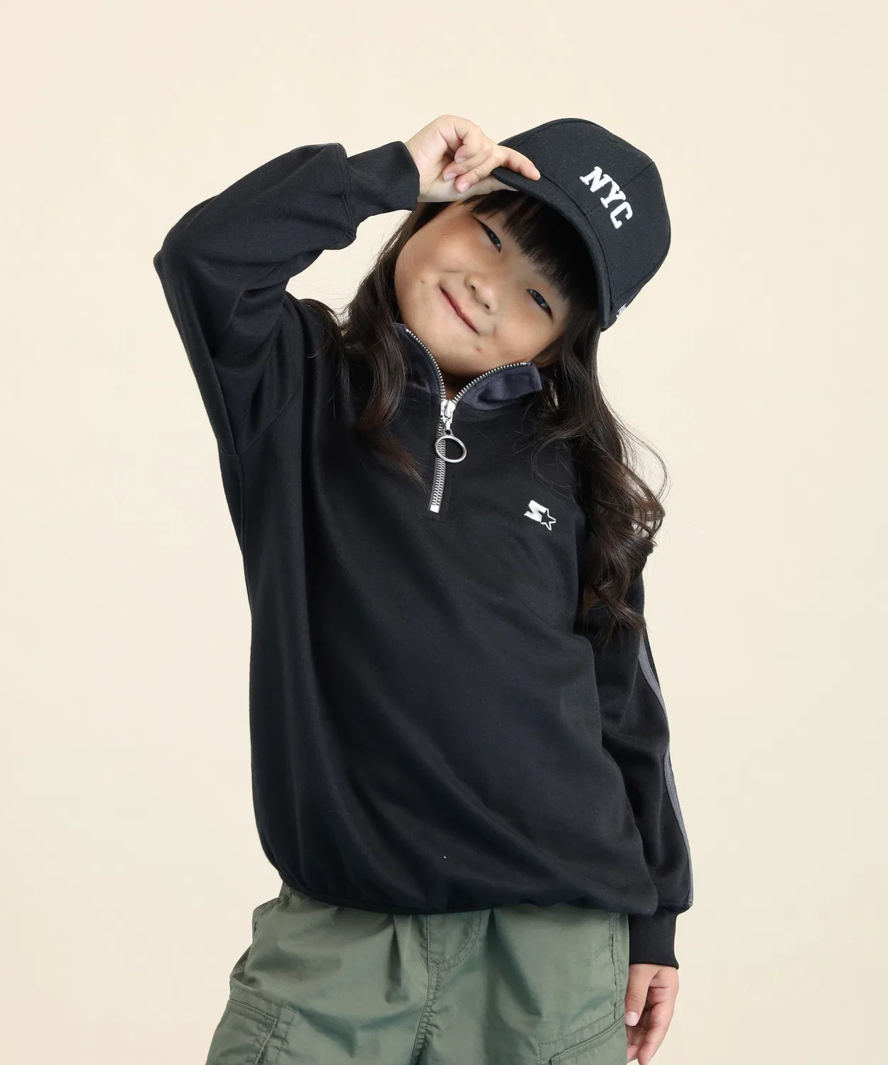 Детский свитшот с длинным рукавомс логотипом STARTER, Half-Zip FUNALIVE, Black