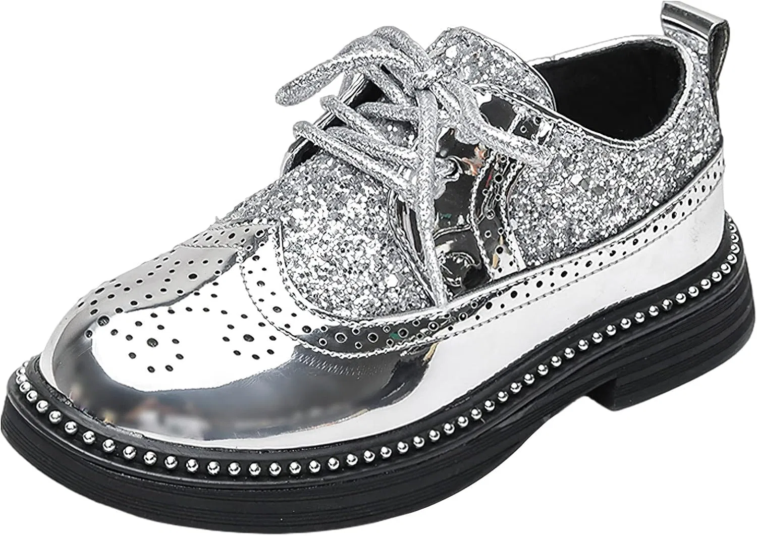 Детские оксфорды с блестками и шнуровкой Wingtip Brogue rismart, Silver