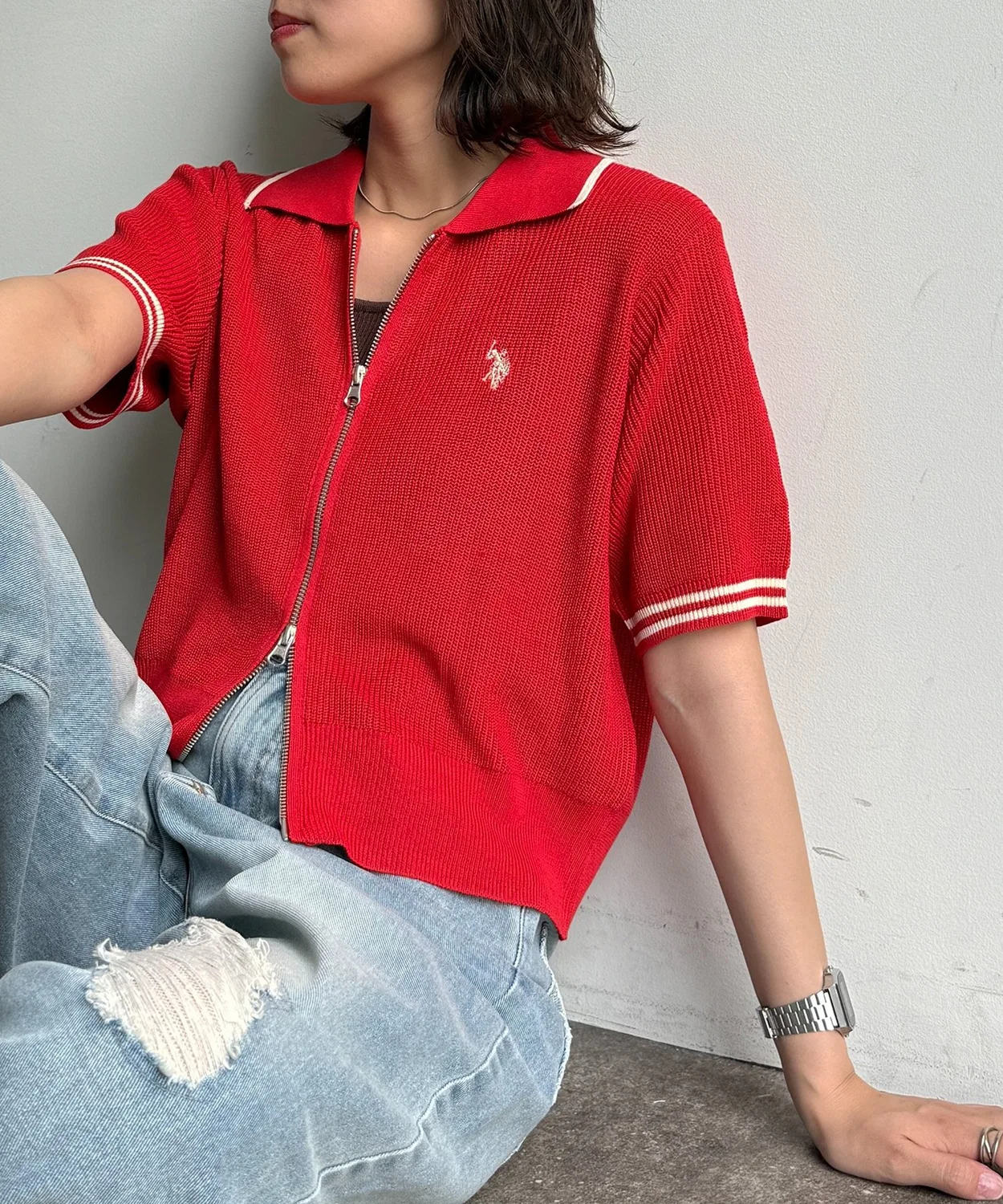Женский кардиган с воротником и молнией, без рукавов U.S. POLO ASSN., Red