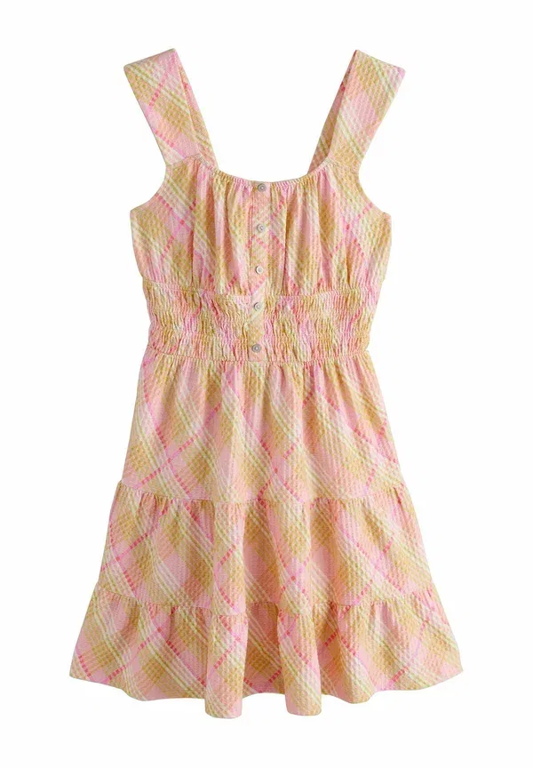 Платье мини принт Tall fit sleeveless textured jersey mini dress Next, Pink Yellow Check, желтый — фото 2