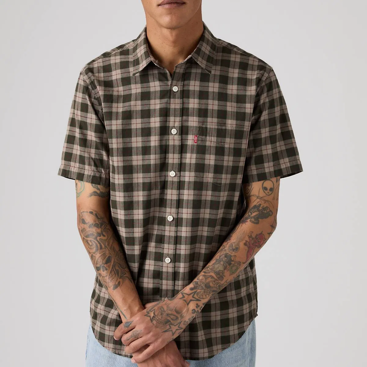 Классическая рубашка с одним карманом и коротким рукавом Levi's, Tilly Plaid Brindle - Multi-Color — фото 2
