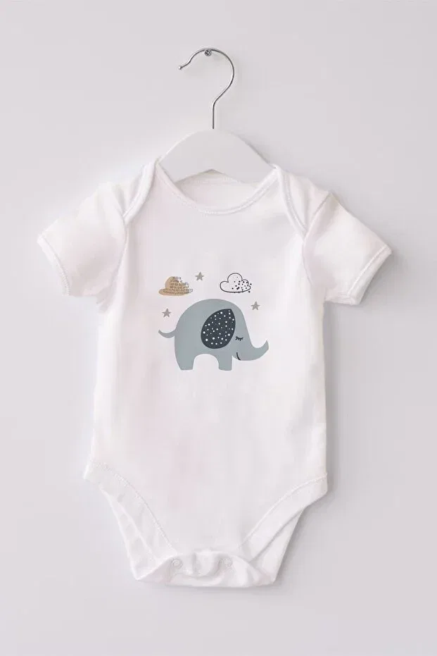 Детское боди-комбинезон для девочек с принтом Elephant Lilabio, White — фото 3
