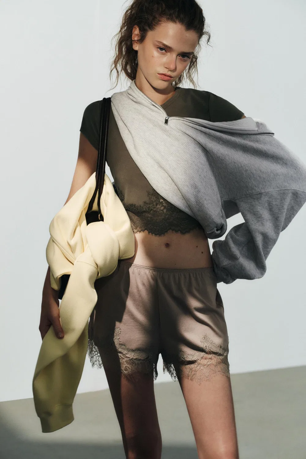 Шорты с вышивкой ZARA, Brown/Taupe — фото 2