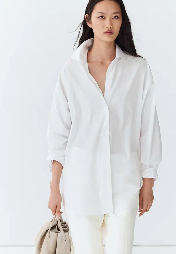 Блуза свободного кроя Button-down blouse Massimo Dutti, белый деним