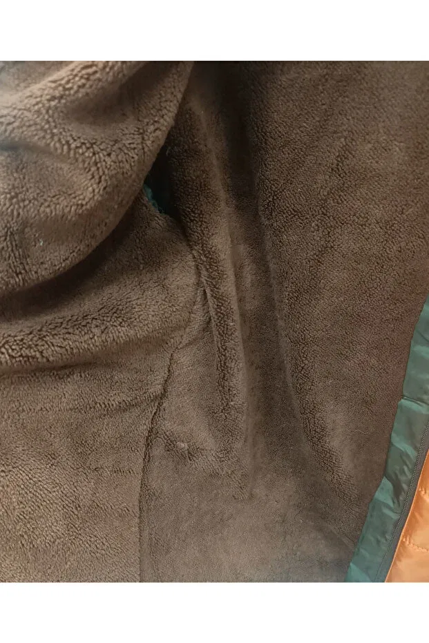 Детское пальто для мальчиков с принтом Boy'S Arm Stripe Patterned Hooded Coat with Fixed Hood, Plush Lining Inside, Zipper Pockets, Light Brick Color Coat Irem Çocuk Giyim, Open Tile — фото 2