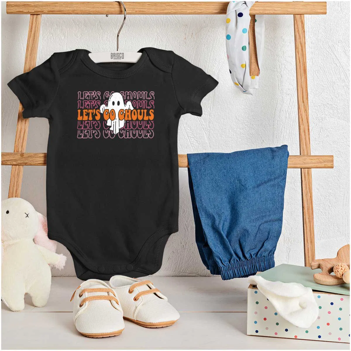 Детское боди-комбинезон с коротким рукавом Halloween Let's Go Ghouls Ghost Brisco Brands, Black — фото 3