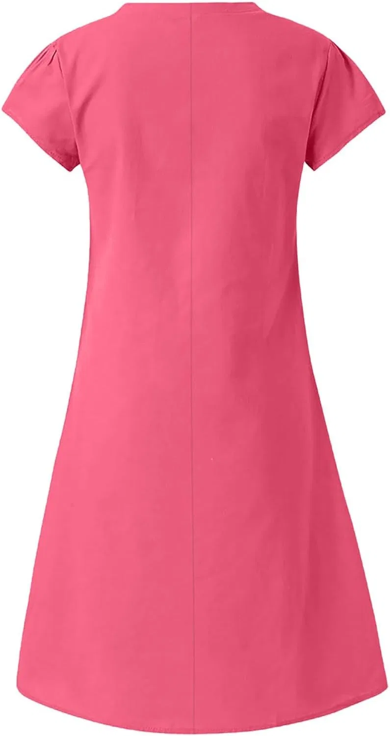 Женское миди-платье с V-образным вырезом Cotton Linen, Hot Pink — фото 3