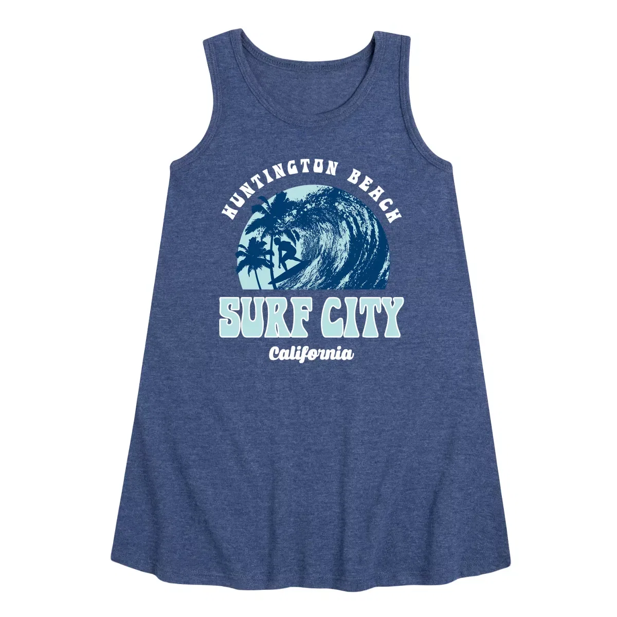 Детское платье-трапеция без рукавов Surf City Instant Message, Heather Navy