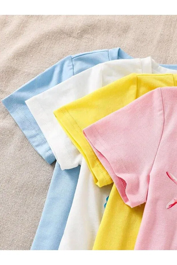 Детский комплект футболок для девочек Salty Soul-Hibiscus Flowers-Nautical Themed Morning Kids, Sari Pembe Bebemavi Beyaz — фото 4