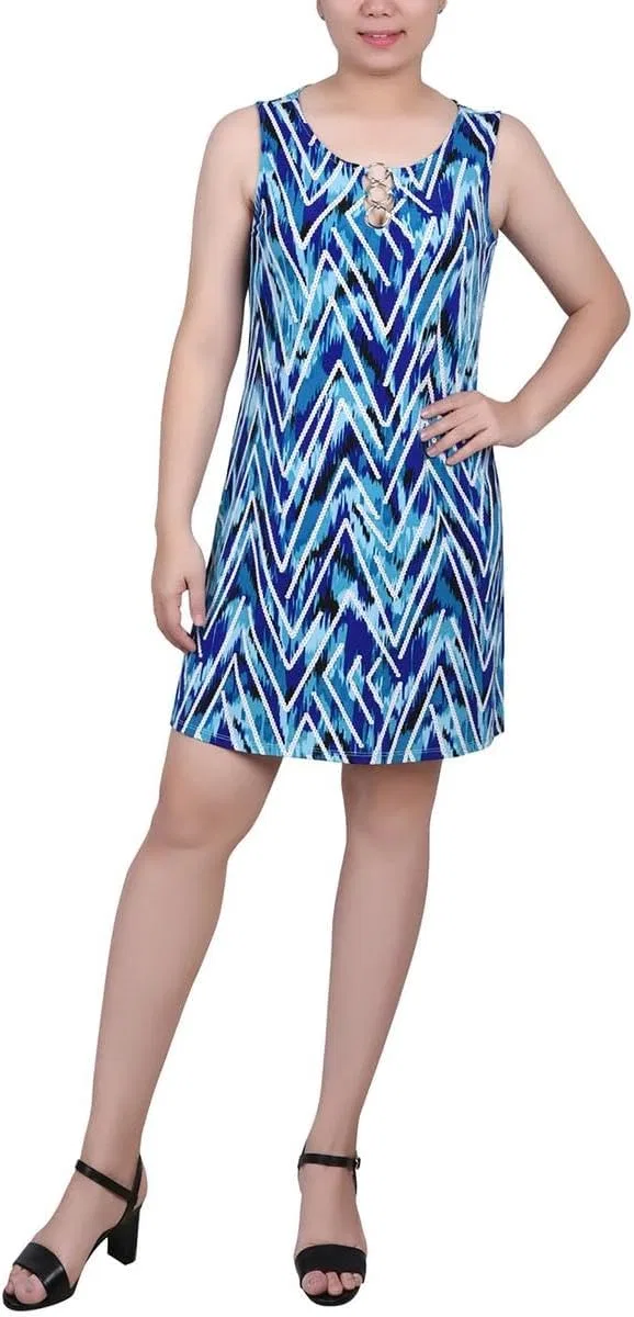 Женское повседневное платье без рукавов с кольцами NY Collection, Blue Chevron
