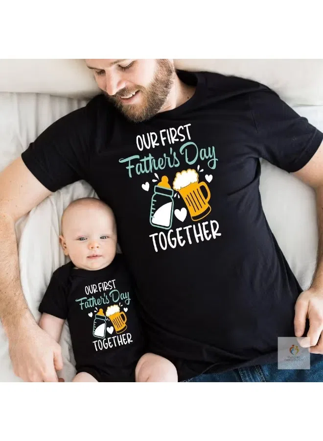 Комплект футболка и боди-комбинезон с принтом Our First Father’s Day Together Matching Family Outfits, черный