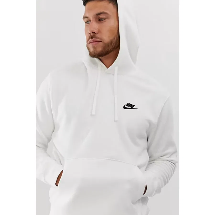 Свитшот мужской с капюшоном и начесом Club Fleece Pullover BB Hoodie Nike, Белый — фото 2