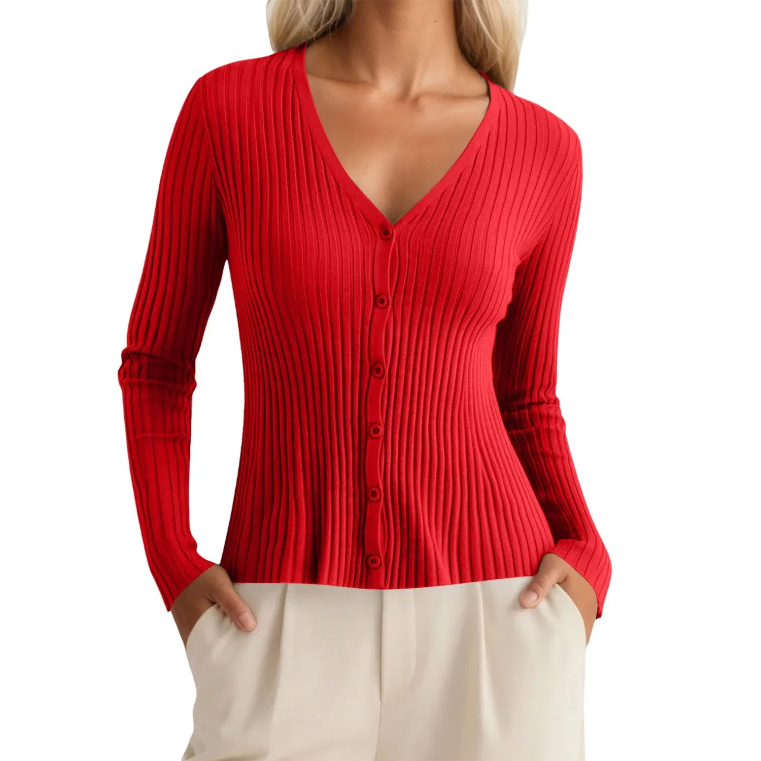 Женский кардиган с длинным рукавом Winter, Red