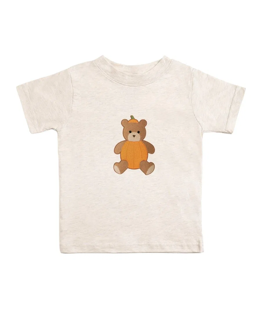 Футболка с длинным рукавом с аппликацией Pumpkin Teddy Bear Patch Sweet Wink, Natural Heather