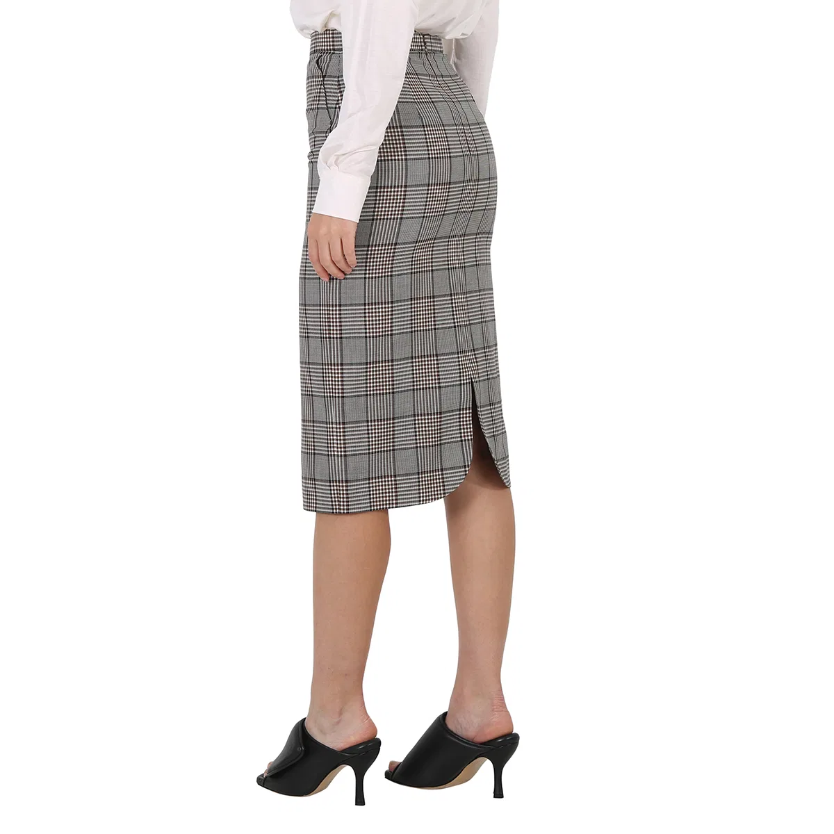 Юбка-карандаш Check Wool Scalloped Hem Pencil Skirt Burberry, Deep Taupe Check — фото 4