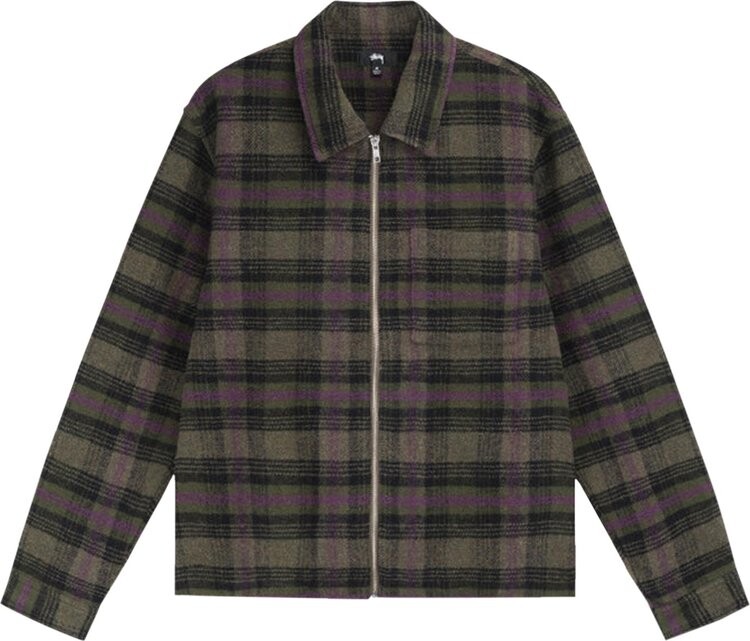 

Рубашка Stussy Reed Wool Plaid Zip Shirt 'Green', зеленый