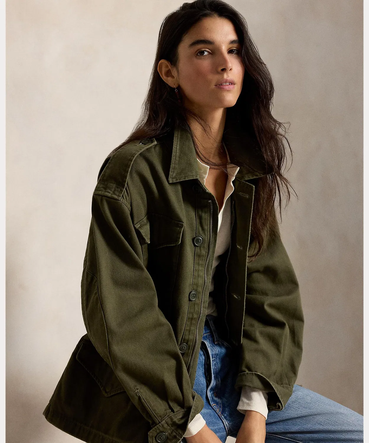 Женское укороченное полевое пальто с длинным рукавомPOLO RALPH LAUREN, Green