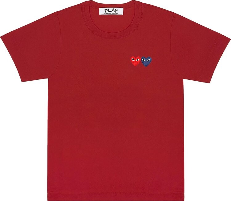 Футболка Comme des Garçons PLAY Double Hearts T-Shirt 'Burgundy', красный — фото 2