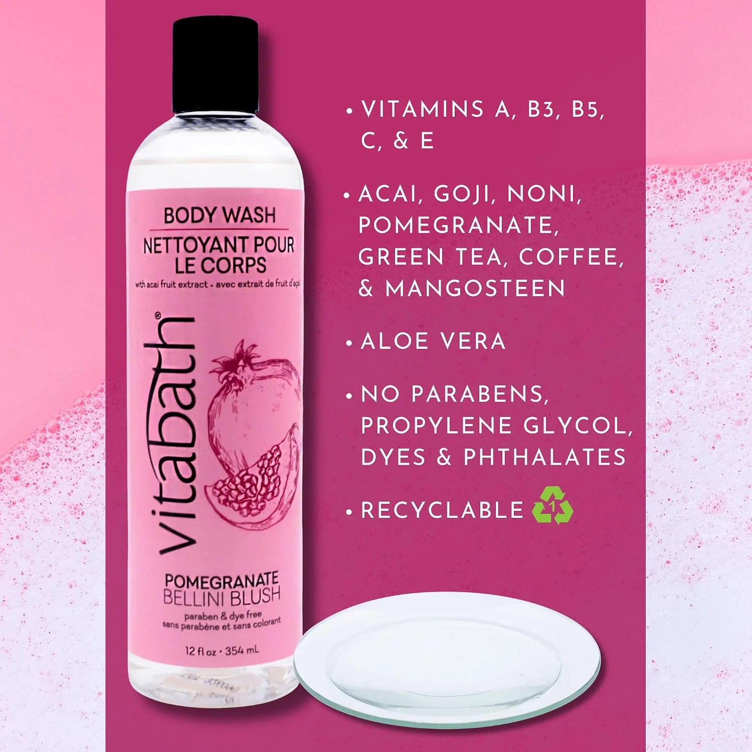 Гель для душа Pomegranate Bellini Blush, Vitabath, 10 жидких унций (296 мл) — фото 3