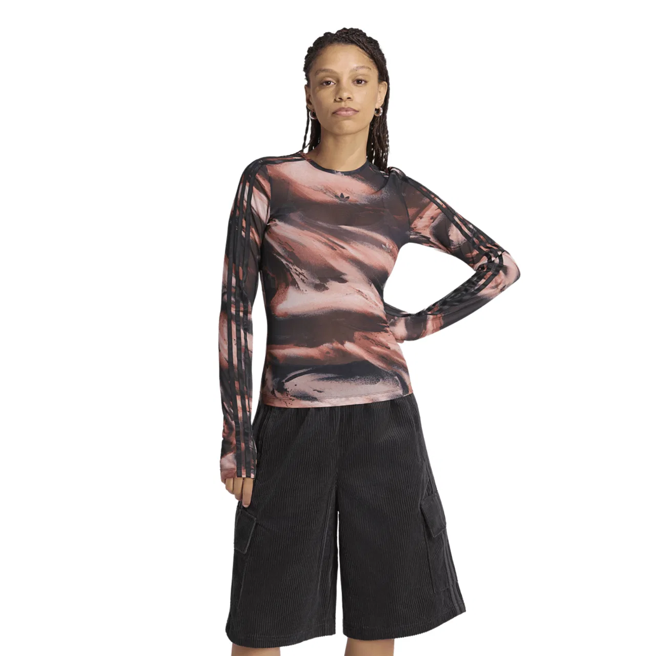 Женская футболка с длинным рукавом All Over Print Graphic Mesh LS Shirt adidas, Vermillion Crystal Linen Aurora Coffee