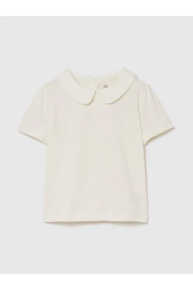 Детская футболка для девочек с коротким рукавом Cream Puff Sleeve Collar Gap, Cream-000