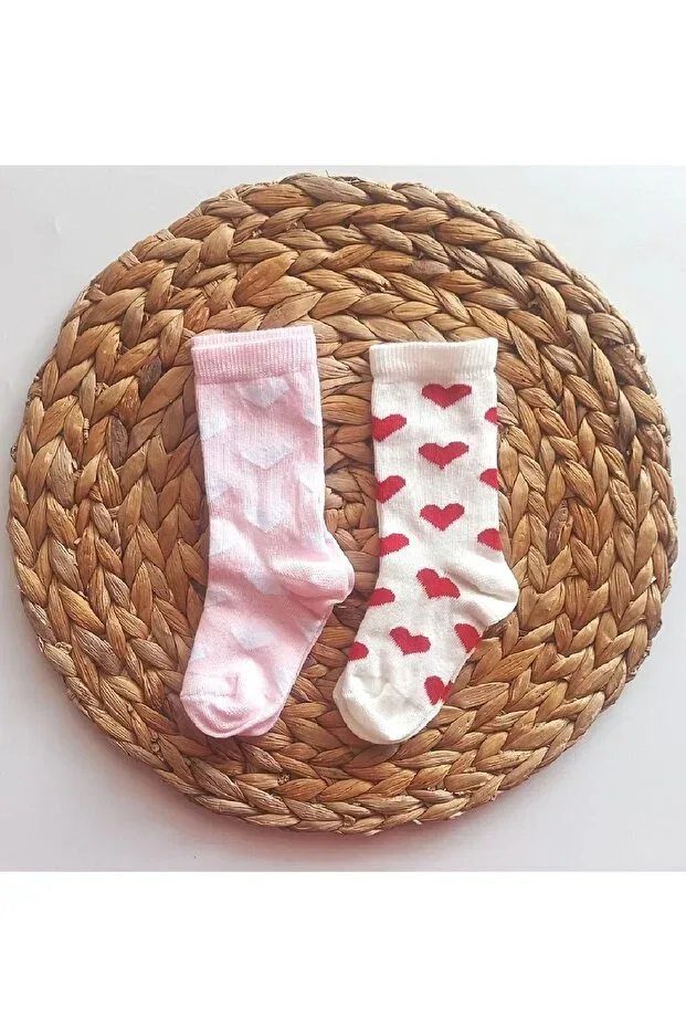 Детские носки для девочек с принтом Heart Patterned Knee Socks Set Panowill Design, Pink And Ecru