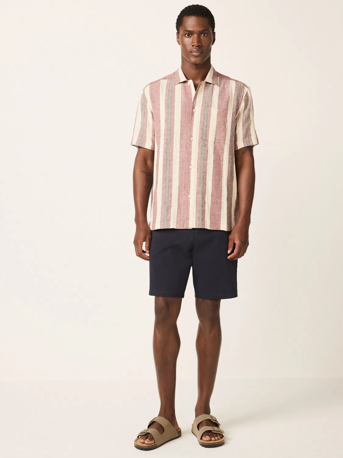 Рубашка с коротким рукавом, полосатая, Red Relaxed Fit Stripe Textured Revere Collar Short Sleeve Shirt Next, красный — фото 2