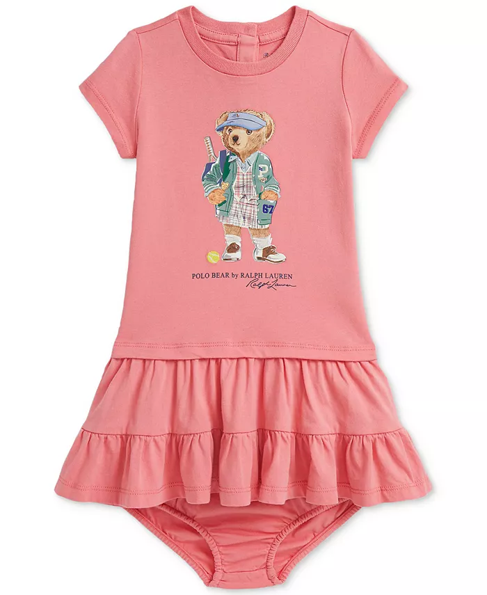 

Платье для девочки из хлопка с ярусами Polo Ralph Lauren, розовый