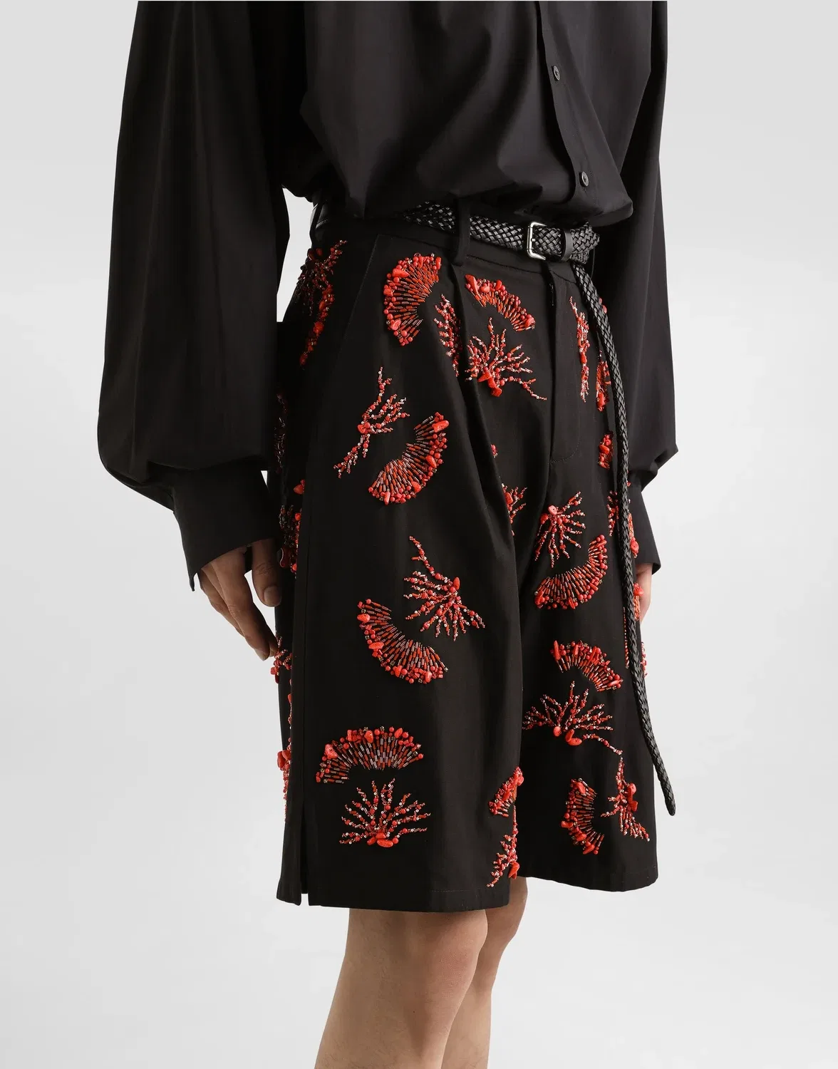 Хлопковые саржевые шорты с коралловой вышивкой Dolce & Gabbana, черный — фото 4