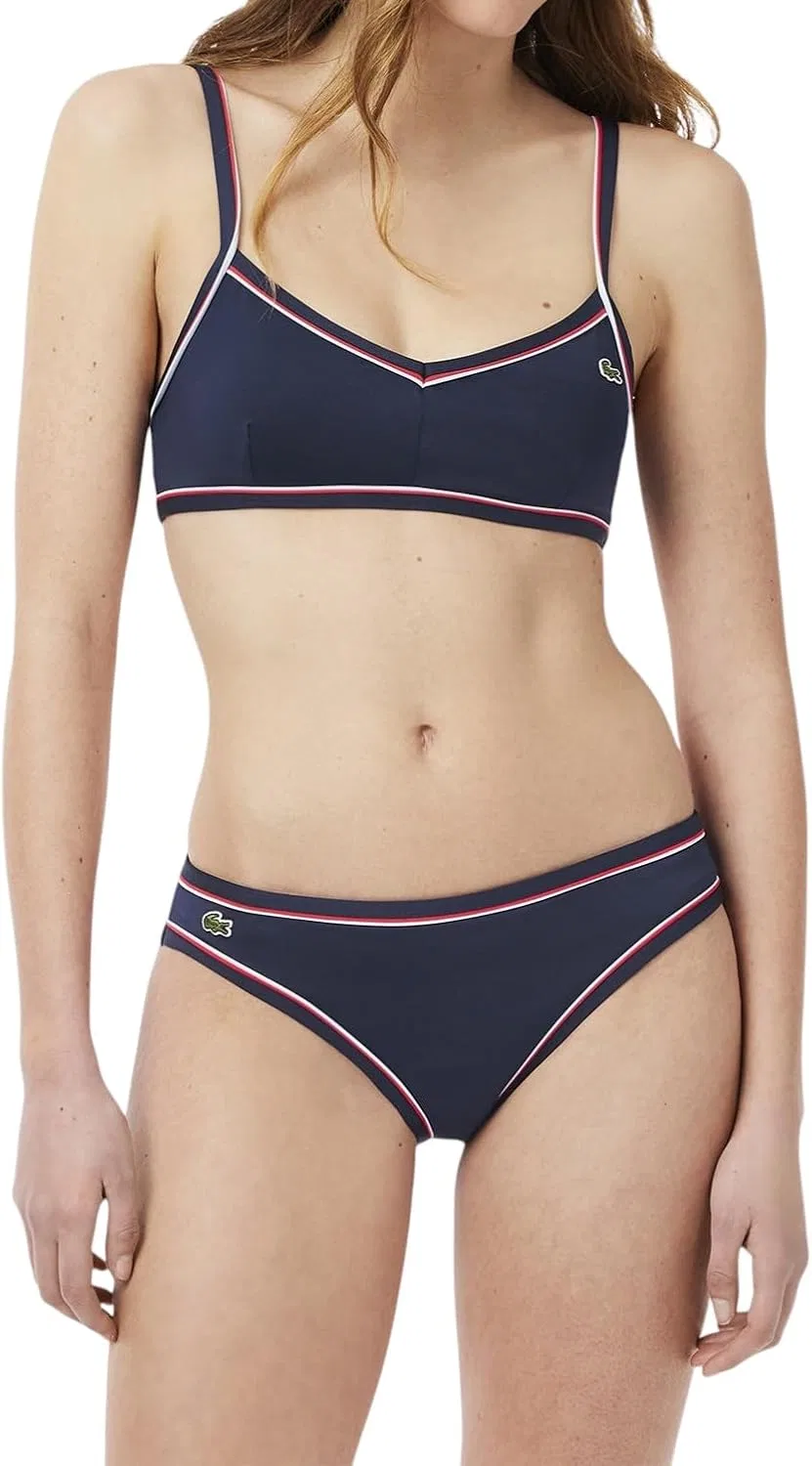 Топ для бикини Lacoste Trim Accent, V-образный вырез, Navy Blue/Red/White