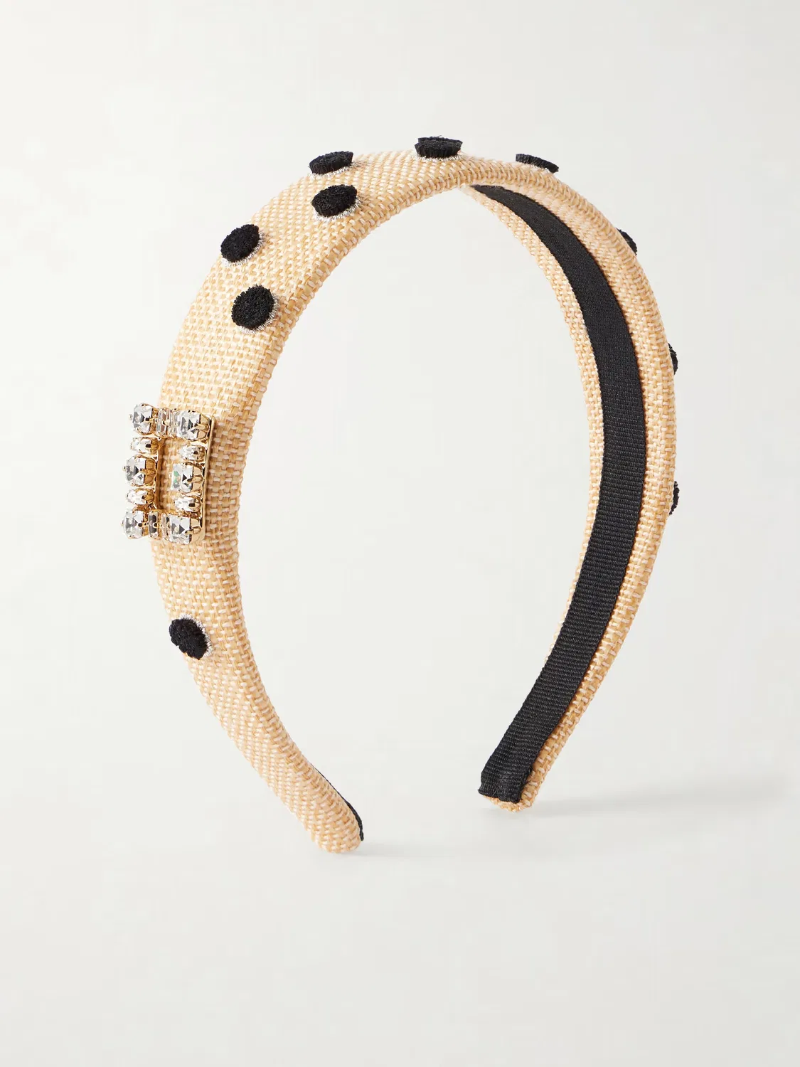Повязка на голову из рафии с декоративным рисунком в горошек Roger Vivier, бежевый
