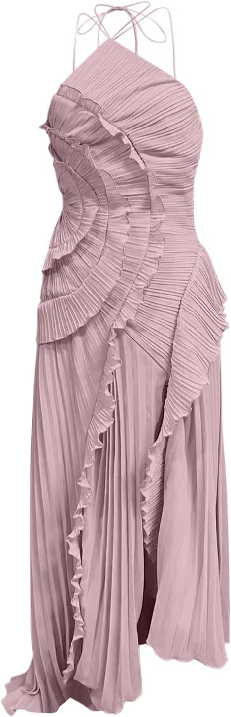 Женское летнее платье с рюшами и неровным подолом, Rose Gold — фото 3