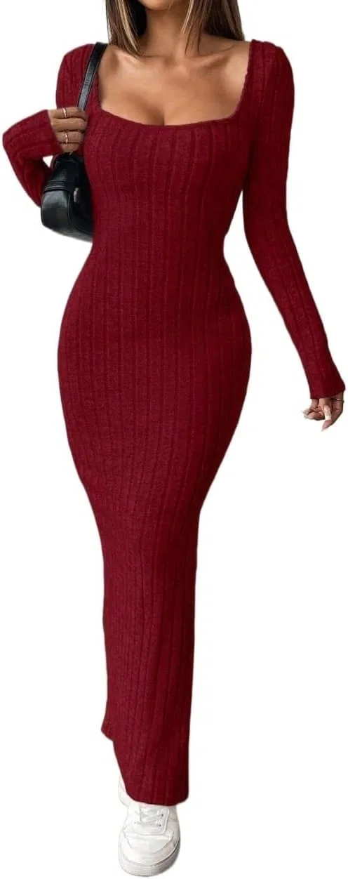 Женское облегающее платье с разрезом Long Sleeve, Burgundy