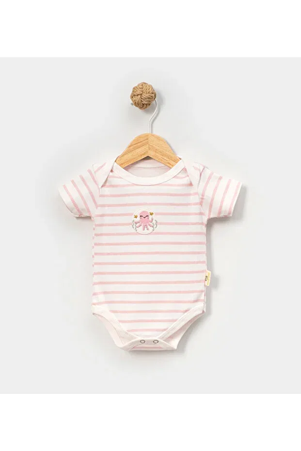 Детское боди-комбинезон для новорожденных с принтом 4-Piece striped embroidered snap fastener short-sleeved boxed bodysuit set Neu Kids, Beige — фото 2