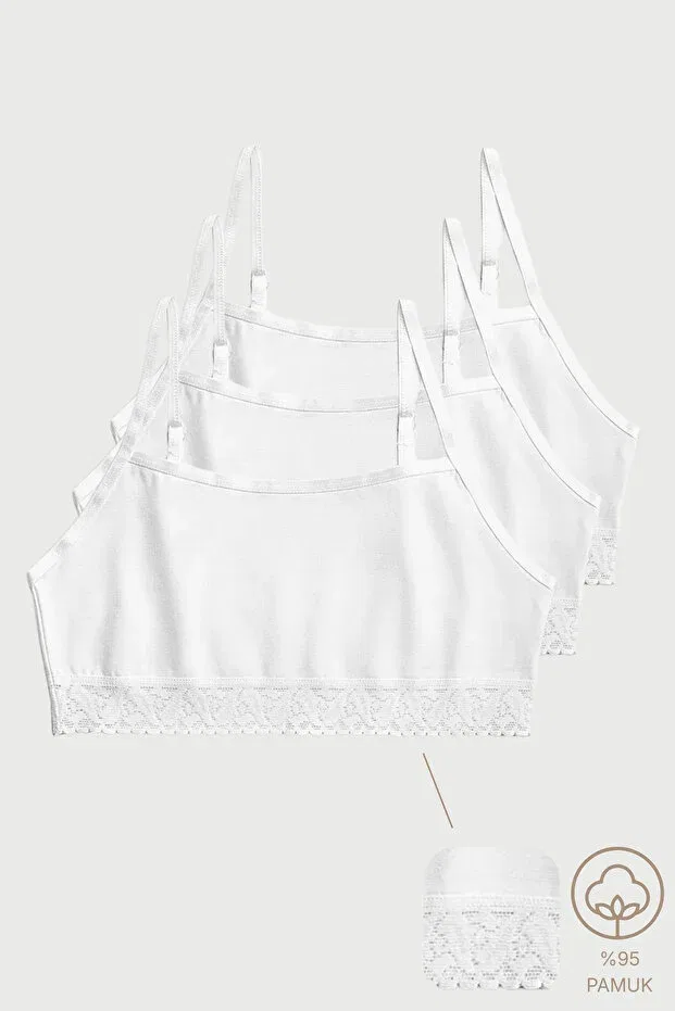 Детский комплект бюстье для девочек хлопковый 3-Piece white cotton / elastane girls' lace bottom bustier set Lisa Crown, White