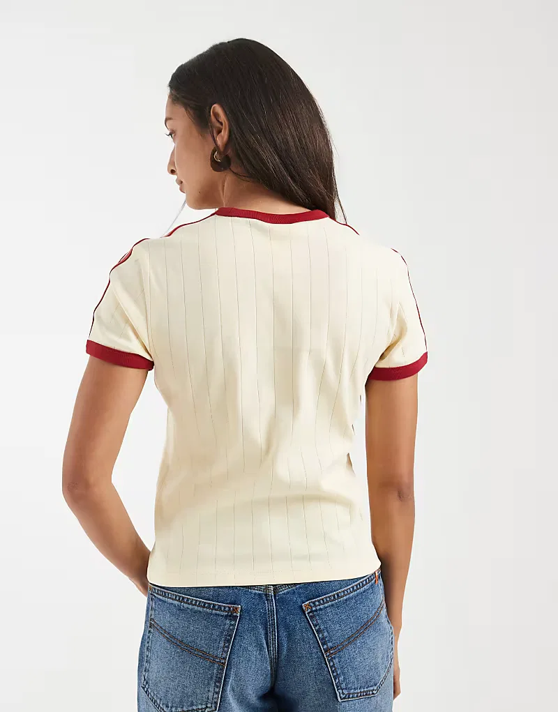 Футболка Adidas Originals Pinstripe с коротким рукавом, приталенного кроя, теплого ванильного /Team Victory — фото 4