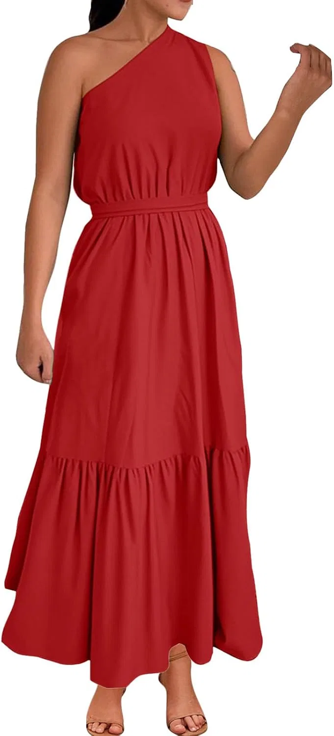 Женское макси-платье с одним плечом Comfy Beach, Red