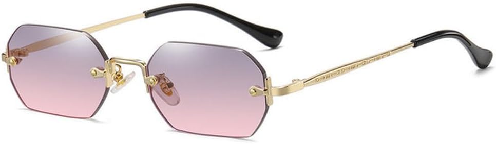 

Солнцезащитные очки LVTFCO без оправы, прямоугольной формы, маленькие, мужские и женские, металлические, золотистые, многоугольные, с защитой от УФ-излучения UV400, без оправы, 2