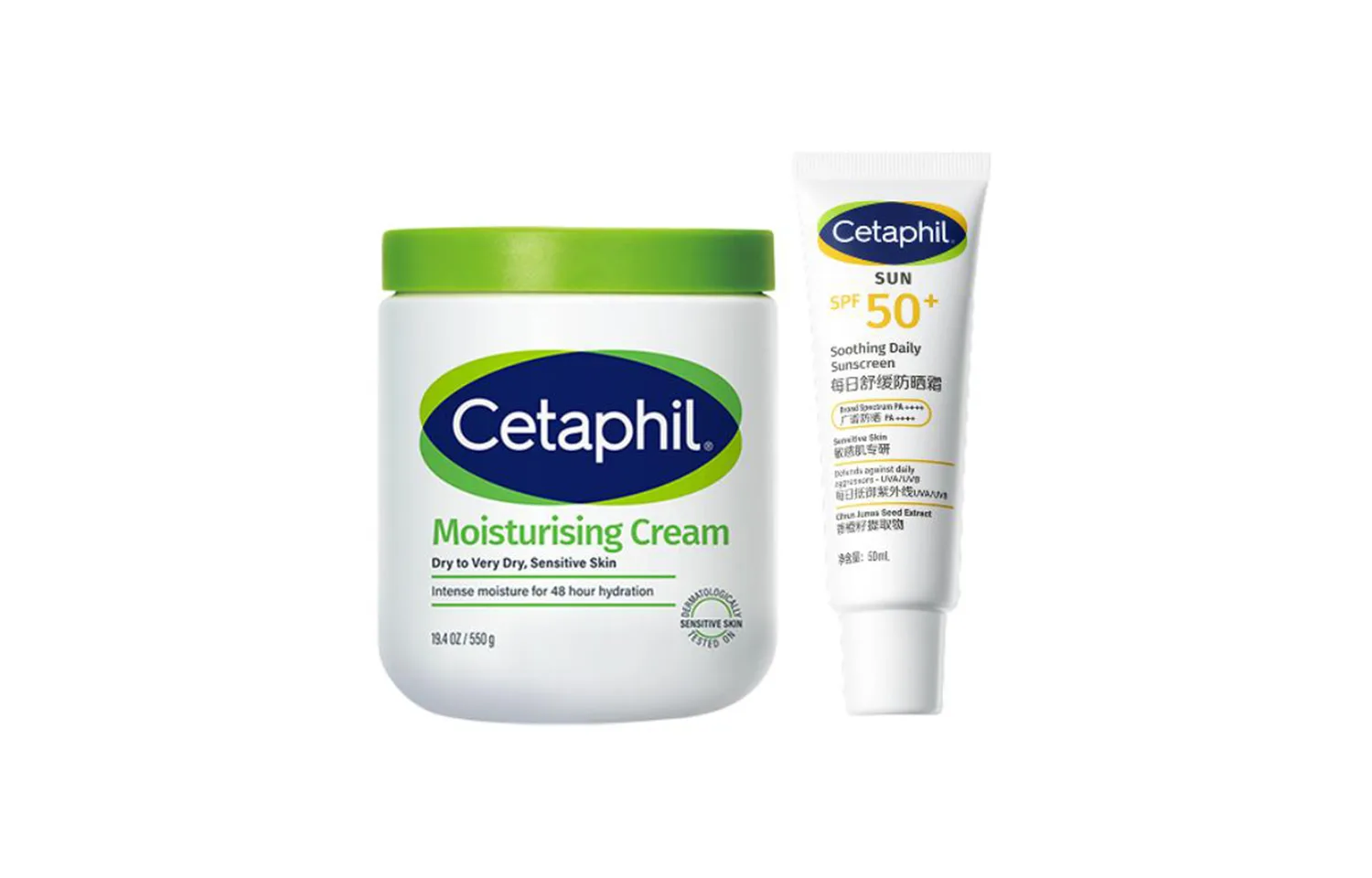 Cetaphil Увлажняющий успокаивающий уход для кожи, смягчающий и освежающий, 550г+50мл, Two-Piece Set: Baymax Can Hydrating Cream 550g+Sunscreen Cream 50ml